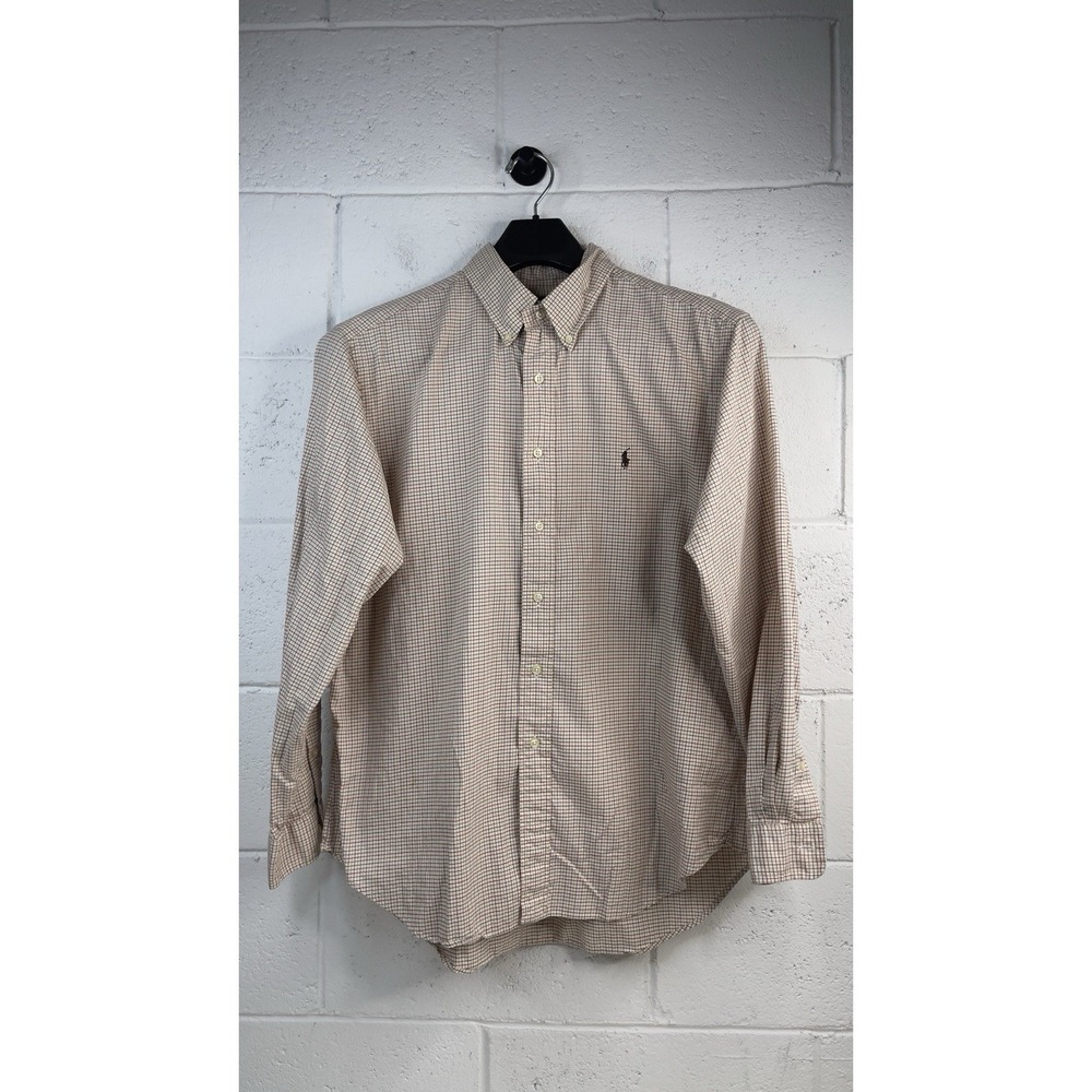 RALPH LAUREN Men's Tan Gingham Blake Classic-Fit Long-Sleeve Button-Up Shirt 17